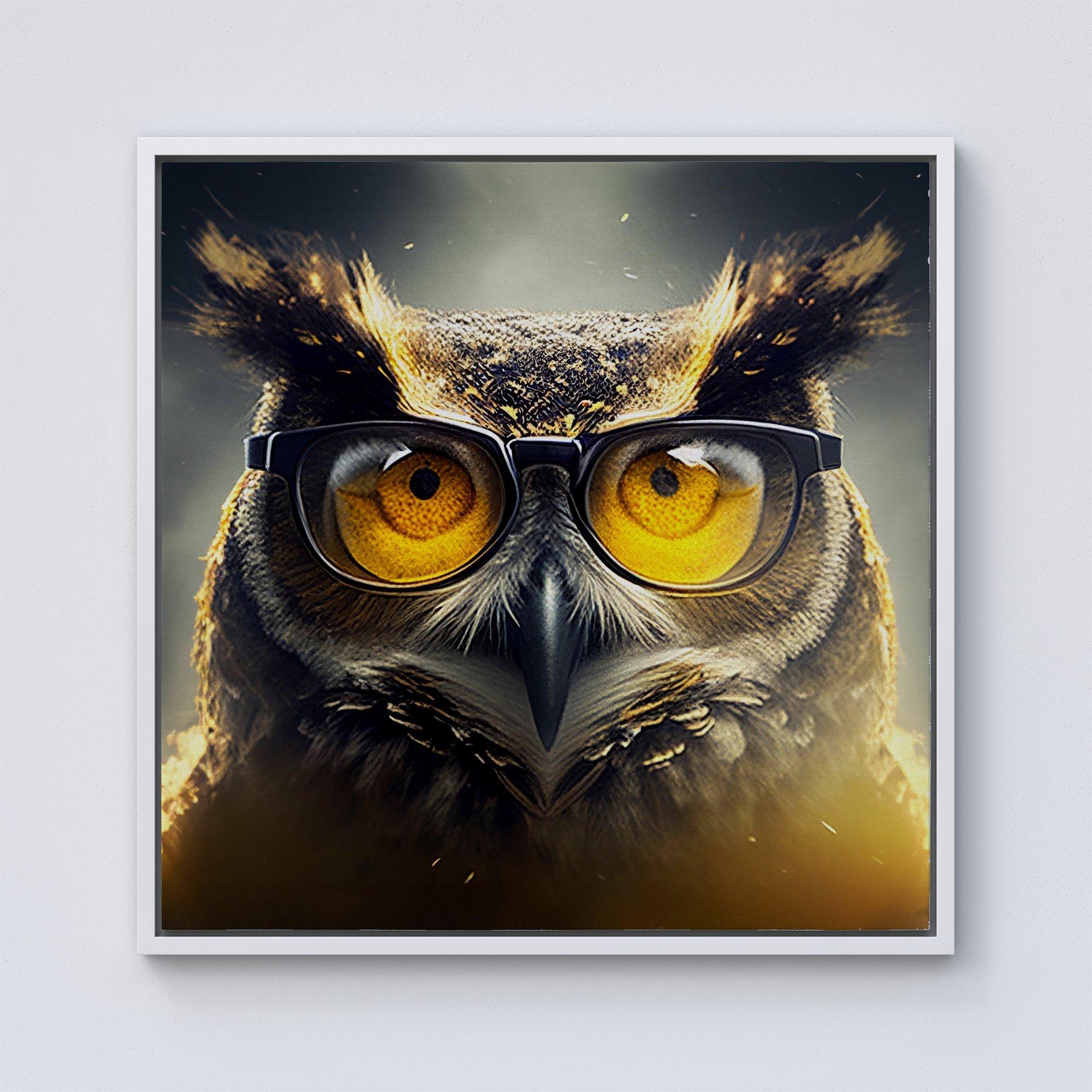 Owl With Glasses Splashart Framed Canvas